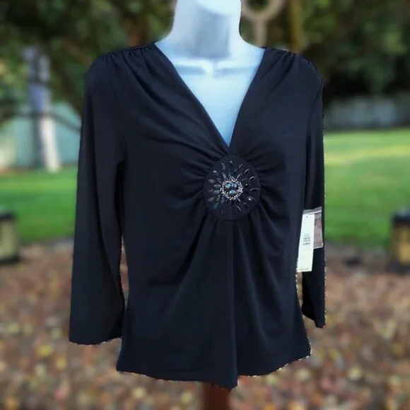 Gathered Beaded Front Top by Ideology NWT M - Picture 1 of 5